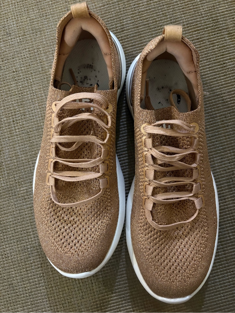 APL women’s Knit Slip-On Sneakers in Tan/metalic